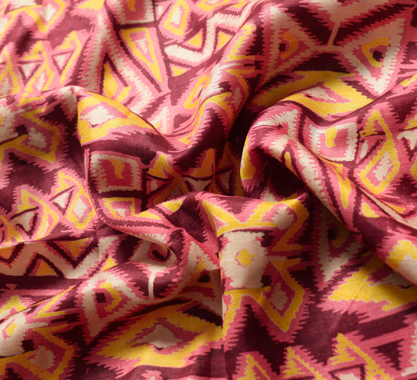 Sushila Vintage Pink Scrap Saree Pure Silk Printed Hand Block Sari Craft Fabric