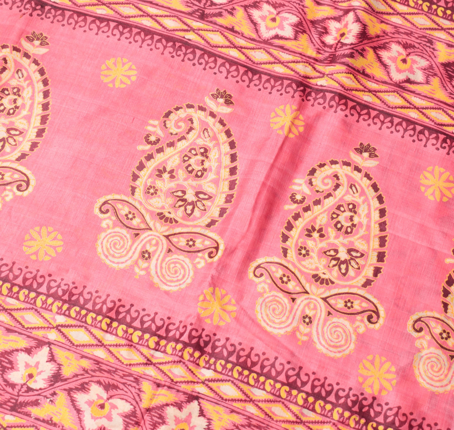 Sushila Vintage Pink Scrap Saree Pure Silk Printed Hand Block Sari Craft Fabric