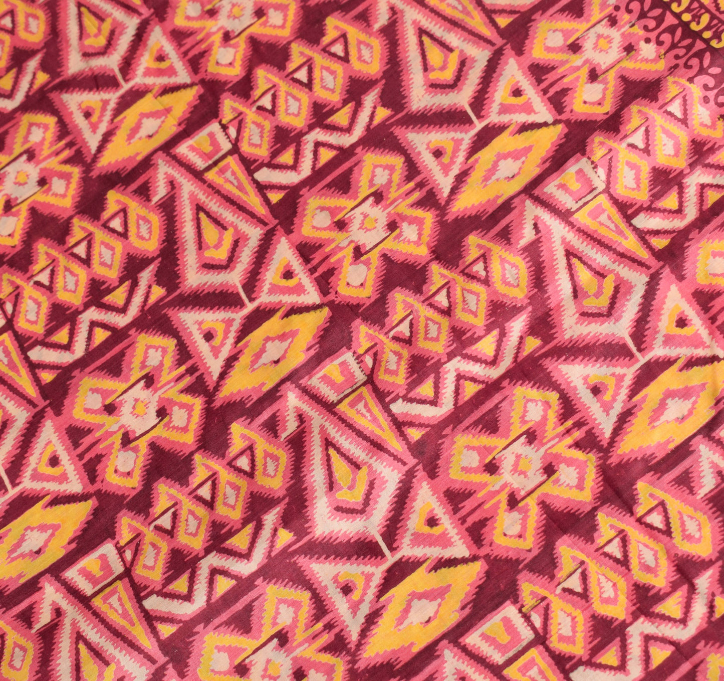 Sushila Vintage Pink Scrap Saree Pure Silk Printed Hand Block Sari Craft Fabric