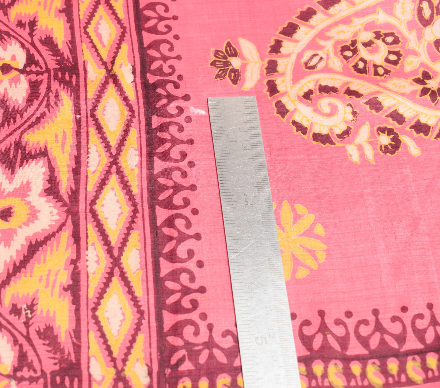 Sushila Vintage Pink Scrap Saree Pure Silk Printed Hand Block Sari Craft Fabric