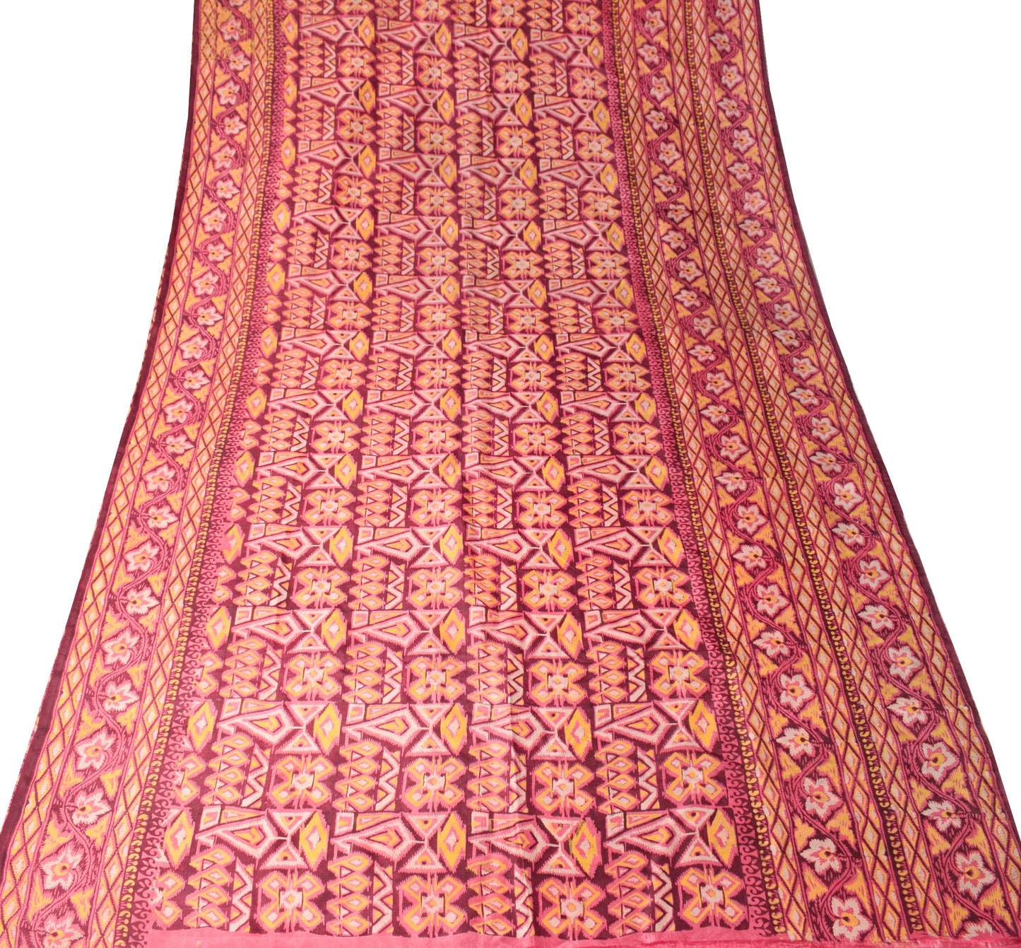 Sushila Vintage Pink Scrap Saree Pure Silk Printed Hand Block Sari Craft Fabric