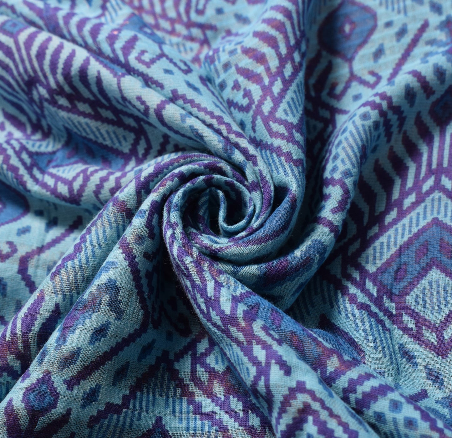Sushila Vintage Aqua Blue Scrap Saree Pure Cotton Printed 5 Yd Sari Craft Fabric