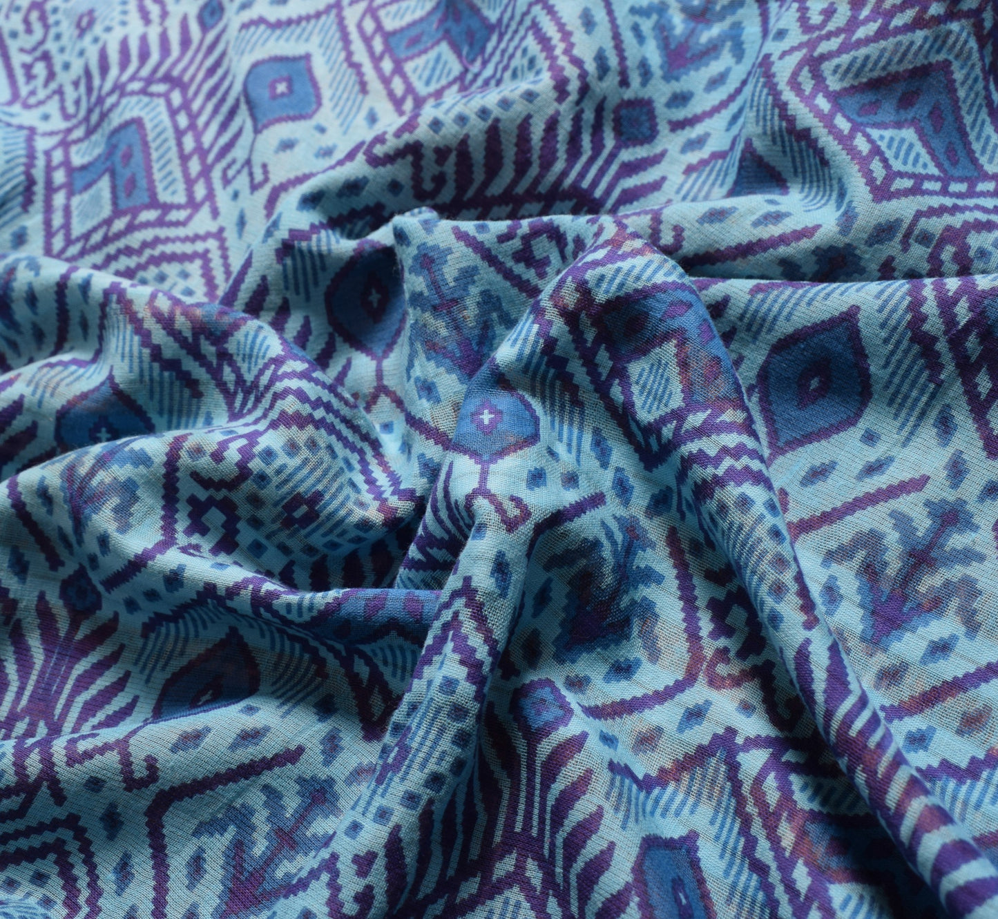 Sushila Vintage Aqua Blue Scrap Saree Pure Cotton Printed 5 Yd Sari Craft Fabric