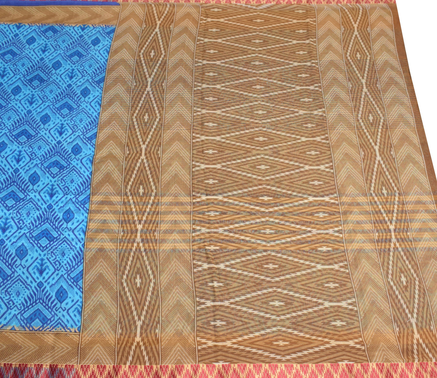 Sushila Vintage Aqua Blue Scrap Saree Pure Cotton Printed 5 Yd Sari Craft Fabric