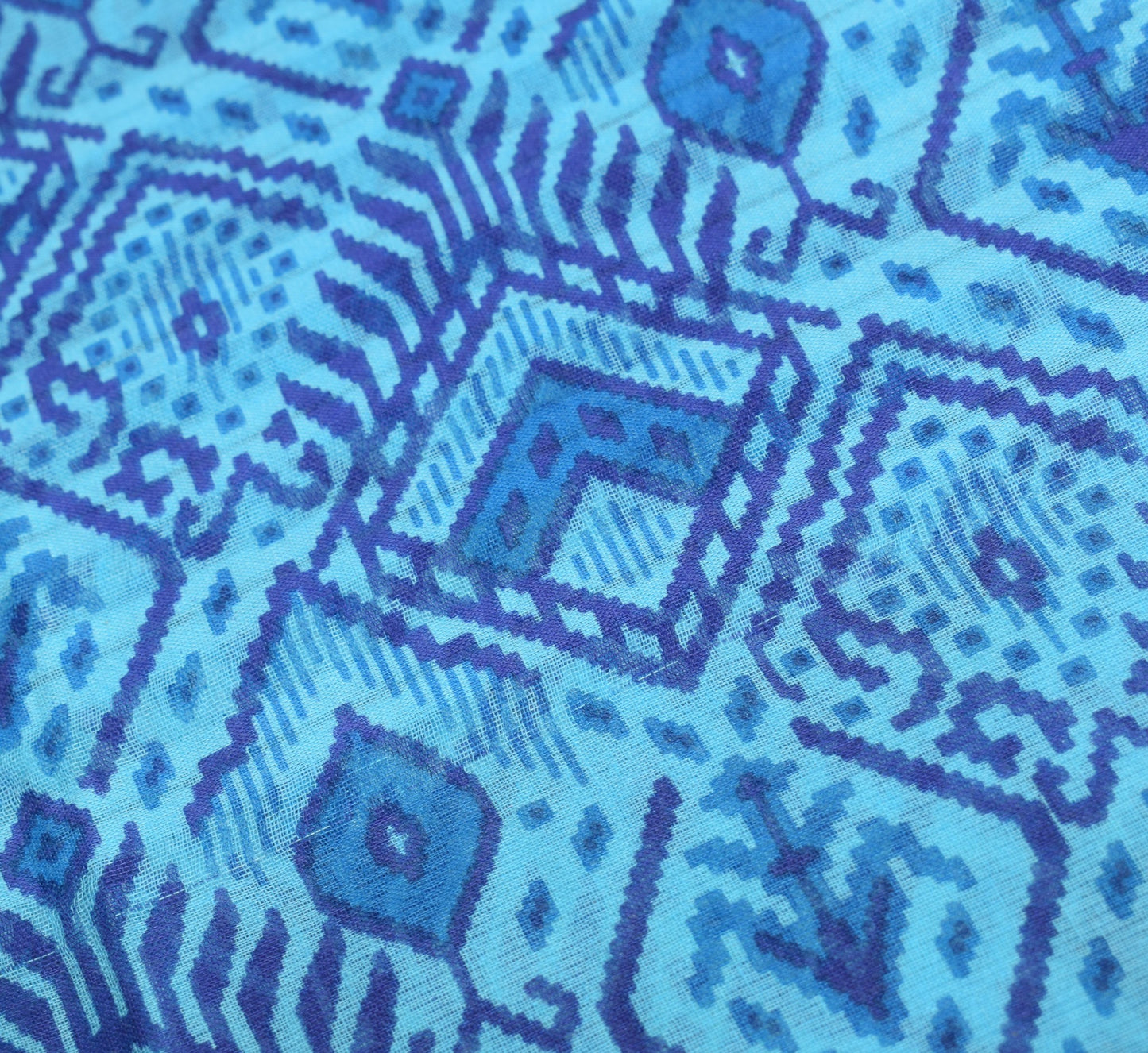Sushila Vintage Aqua Blue Scrap Saree Pure Cotton Printed 5 Yd Sari Craft Fabric