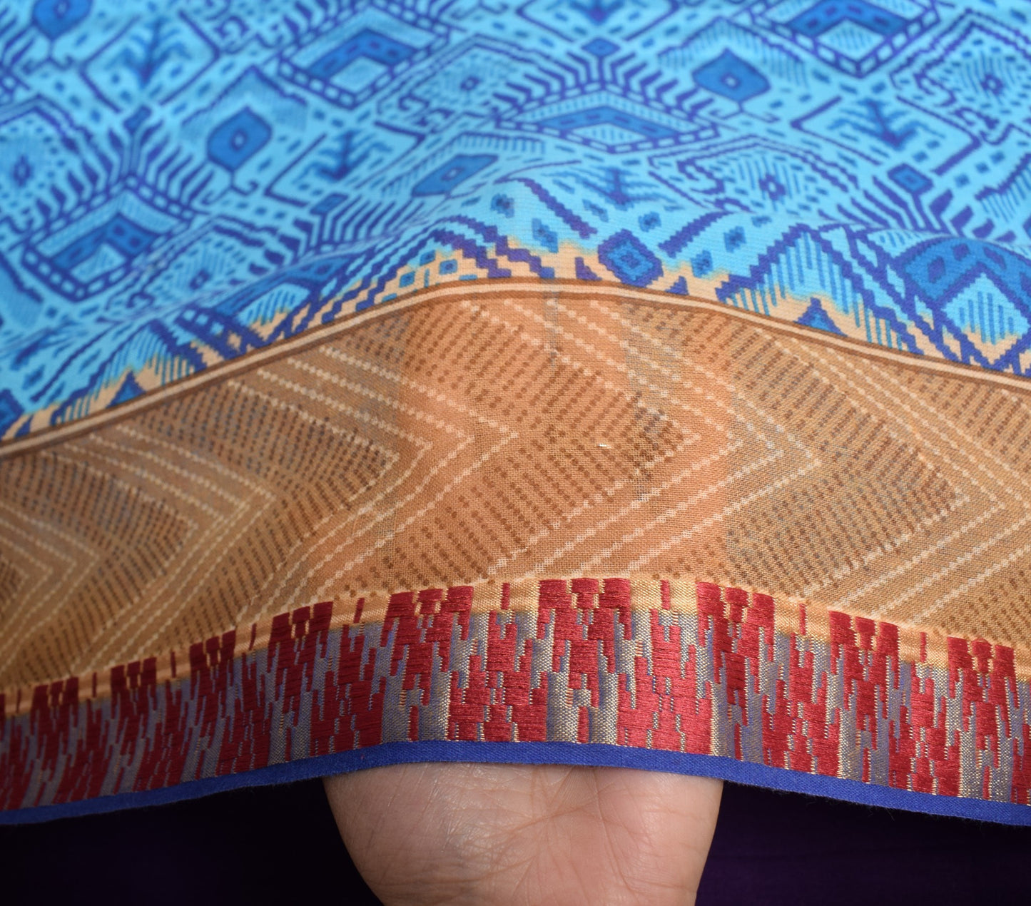 Sushila Vintage Aqua Blue Scrap Saree Pure Cotton Printed 5 Yd Sari Craft Fabric