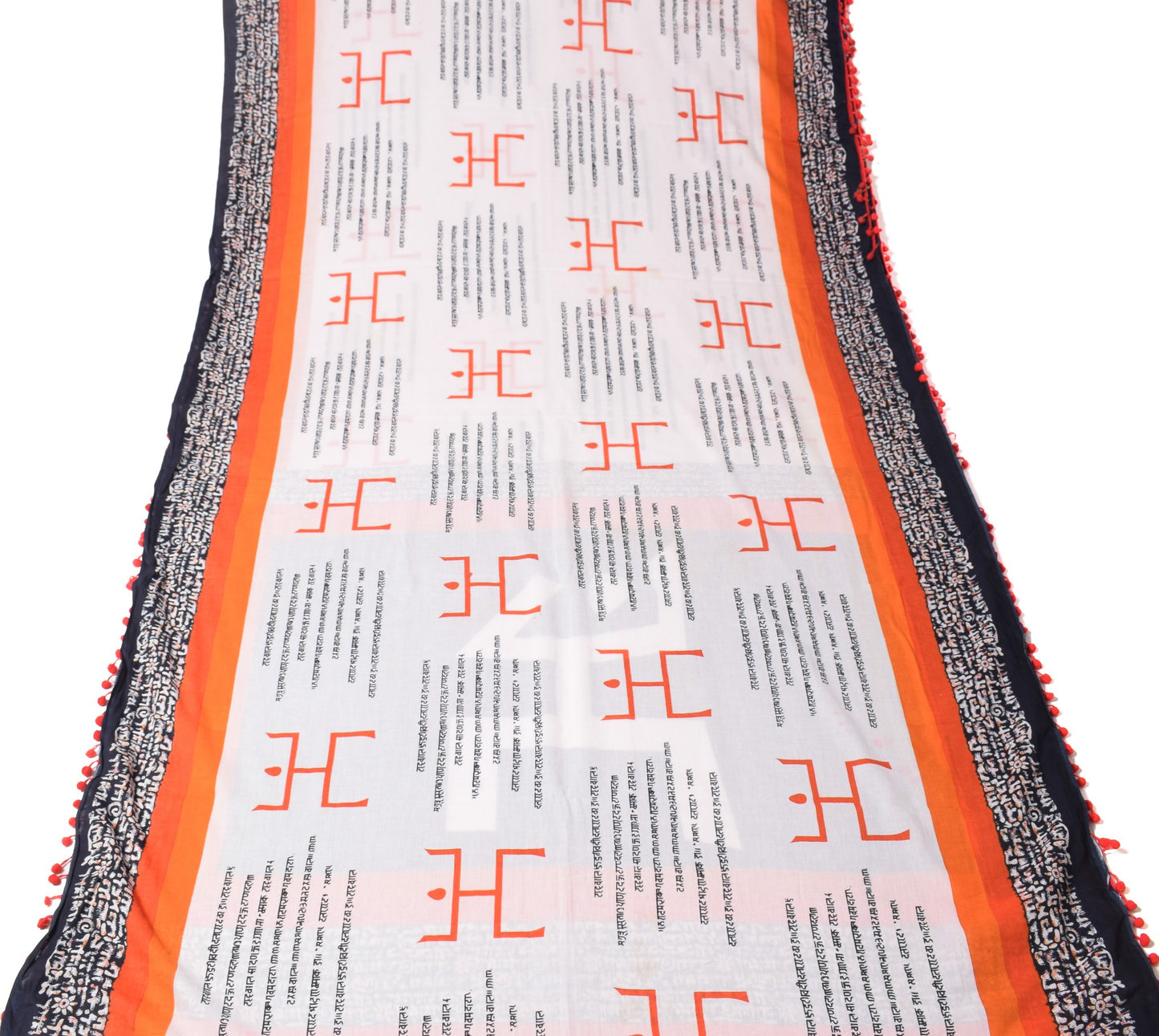 Sushila Vintage White Saree Pure Cotton Printed Antique Sari Soft Craft Fabric