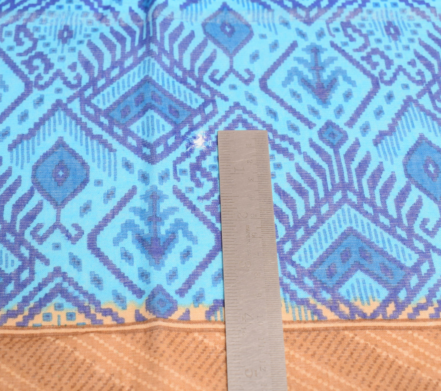 Sushila Vintage Aqua Blue Scrap Saree Pure Cotton Printed 5 Yd Sari Craft Fabric