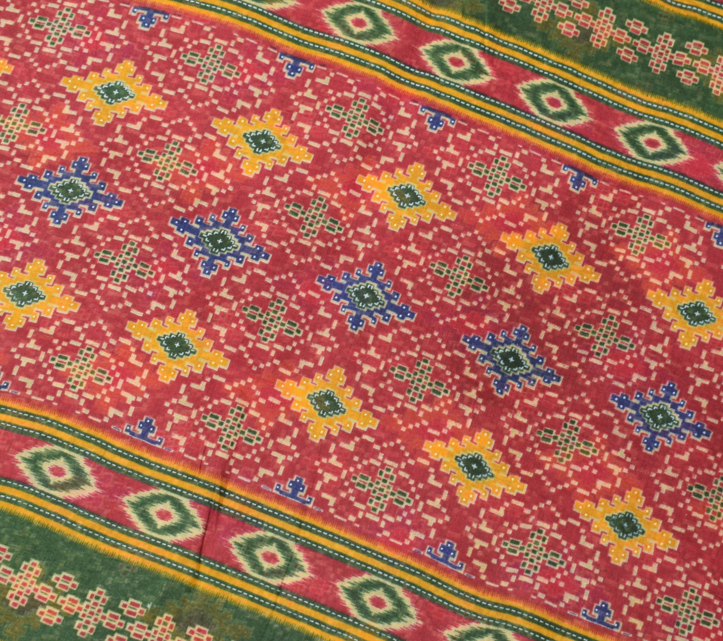 Sushila Vintage Green Saree 100% Pure Cotton Printed Geometrical Craft Fabric