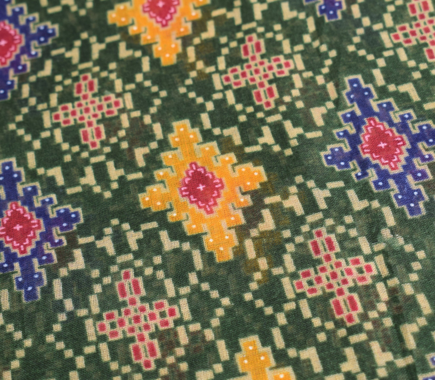 Sushila Vintage Green Saree 100% Pure Cotton Printed Geometrical Craft Fabric