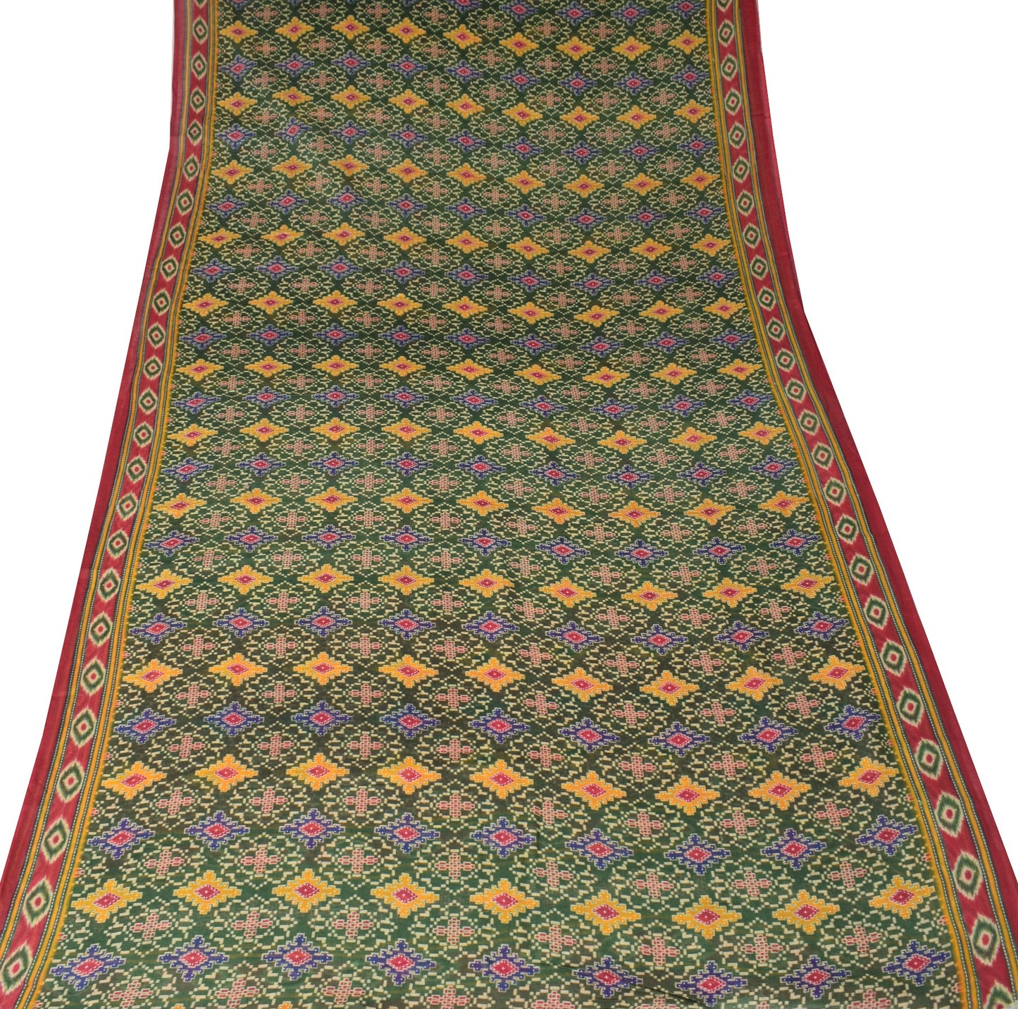 Sushila Vintage Green Saree 100% Pure Cotton Printed Geometrical Craft Fabric