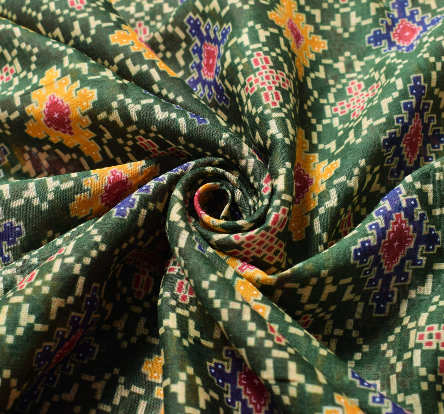Sushila Vintage Green Saree 100% Pure Cotton Printed Geometrical Craft Fabric