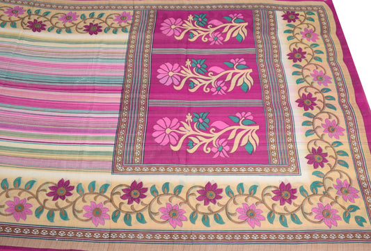 Sushila Vintage Multi-Color Saree Pure Cotton Striped Printed Soft Craft Fabric