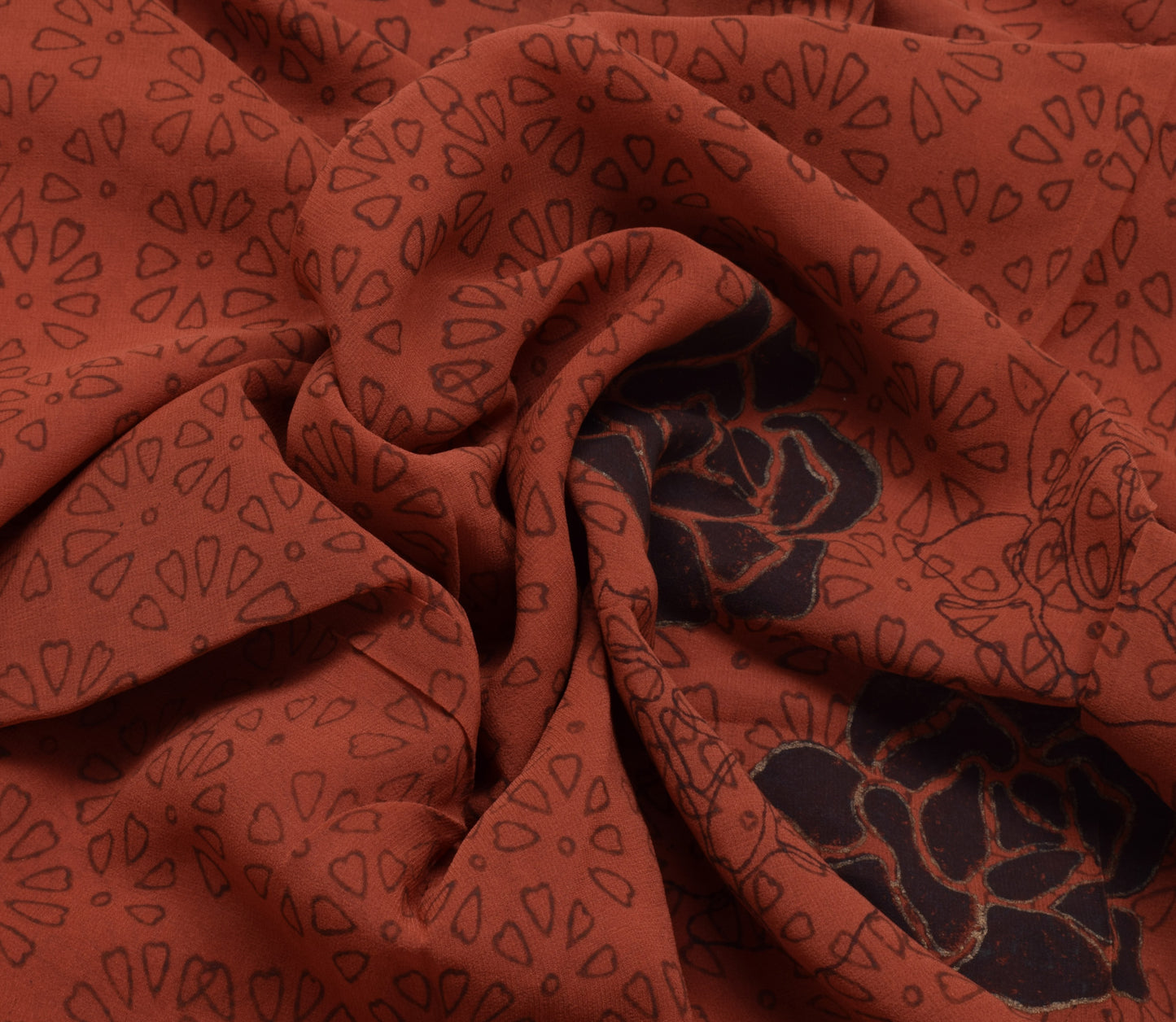 Sushila Vintage Rust Sari 100% Pure Georgette Silk Printed Embroidered Fabric