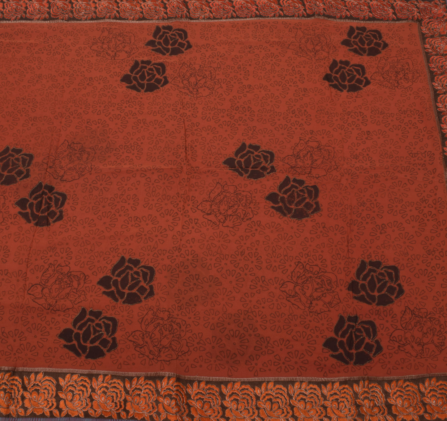Sushila Vintage Rust Sari 100% Pure Georgette Silk Printed Embroidered Fabric