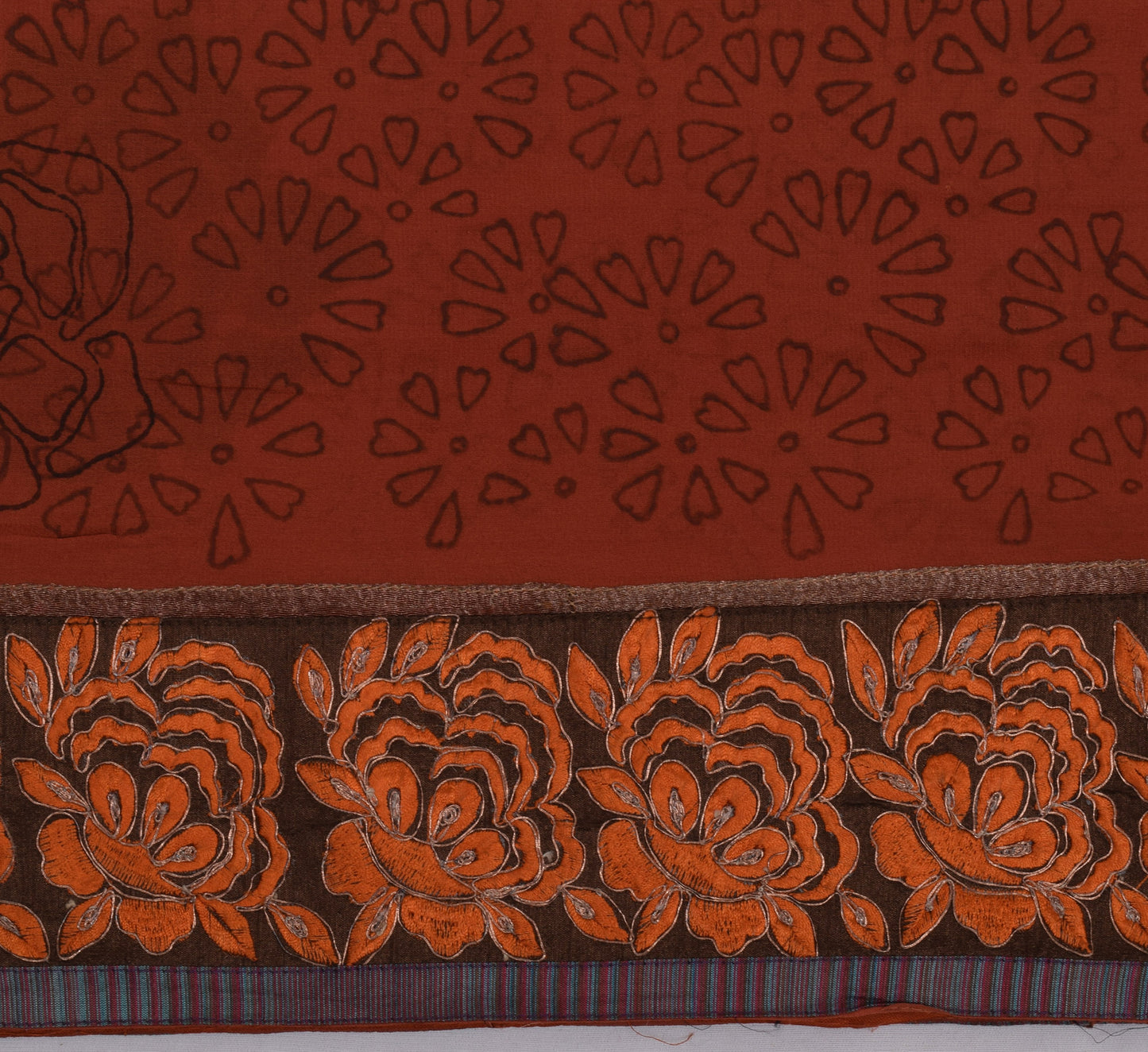 Sushila Vintage Rust Sari 100% Pure Georgette Silk Printed Embroidered Fabric