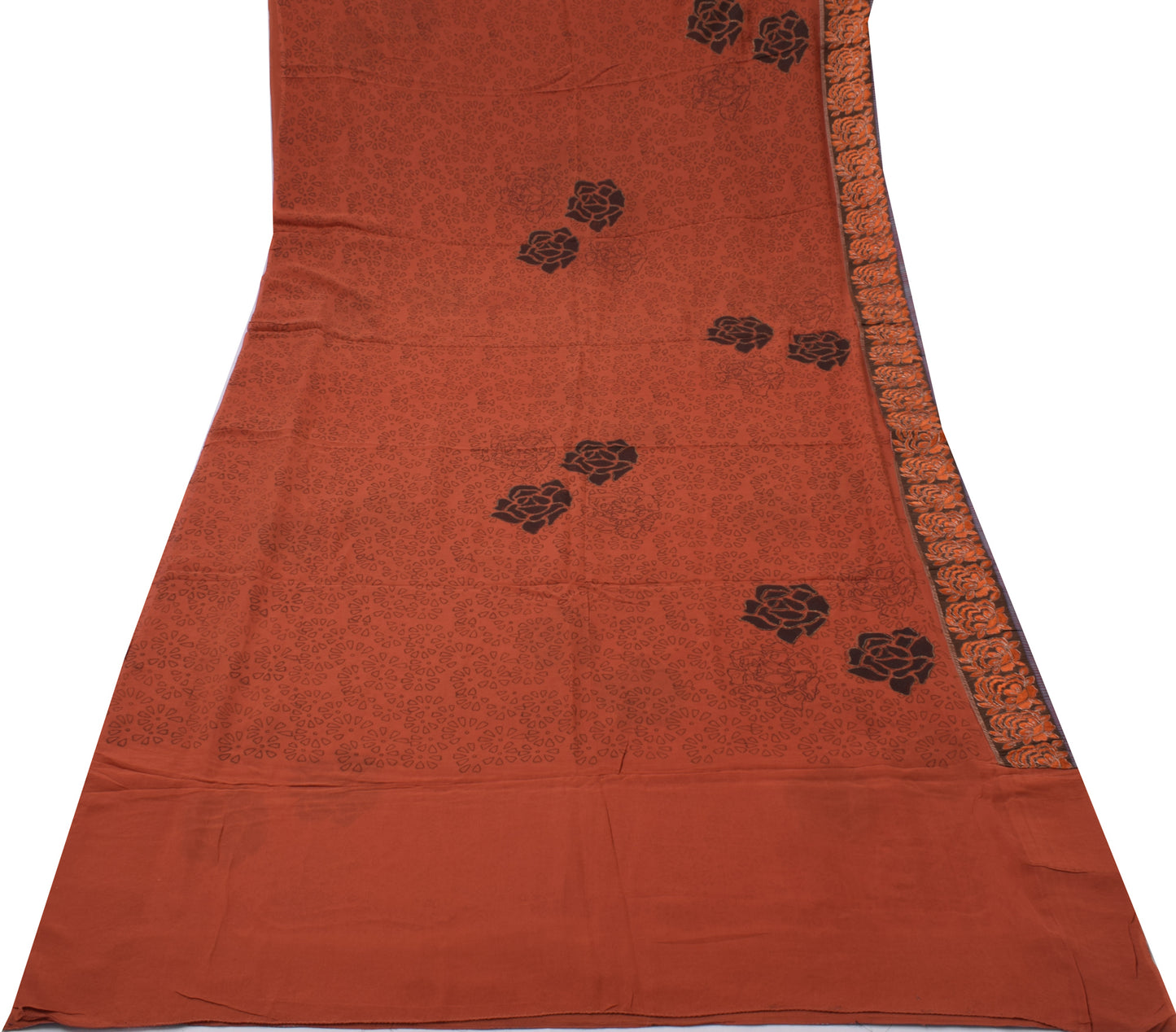Sushila Vintage Rust Sari 100% Pure Georgette Silk Printed Embroidered Fabric
