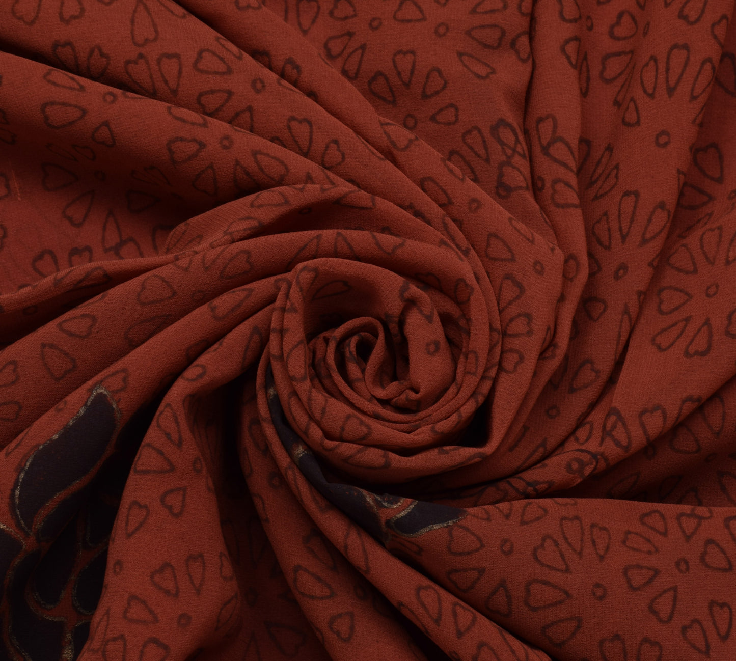 Sushila Vintage Rust Sari 100% Pure Georgette Silk Printed Embroidered Fabric