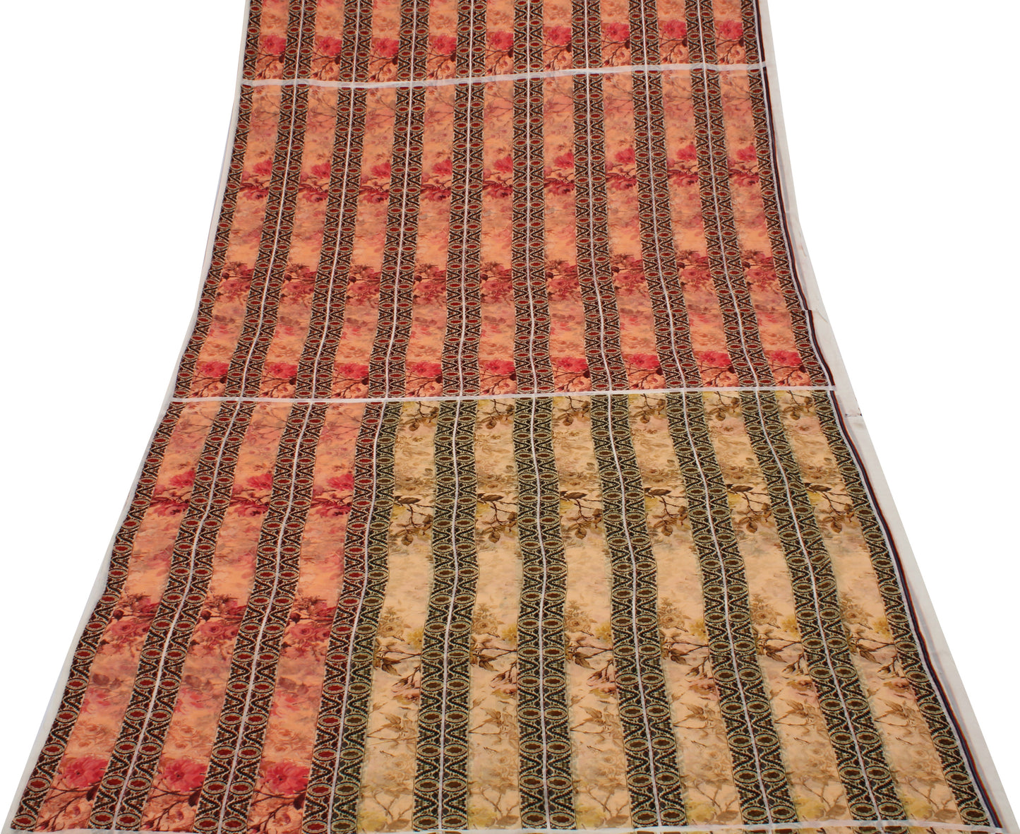 Sushila Vintage Peach Indian Saree 100% Pure Georgette Silk Printed Craft Fabric