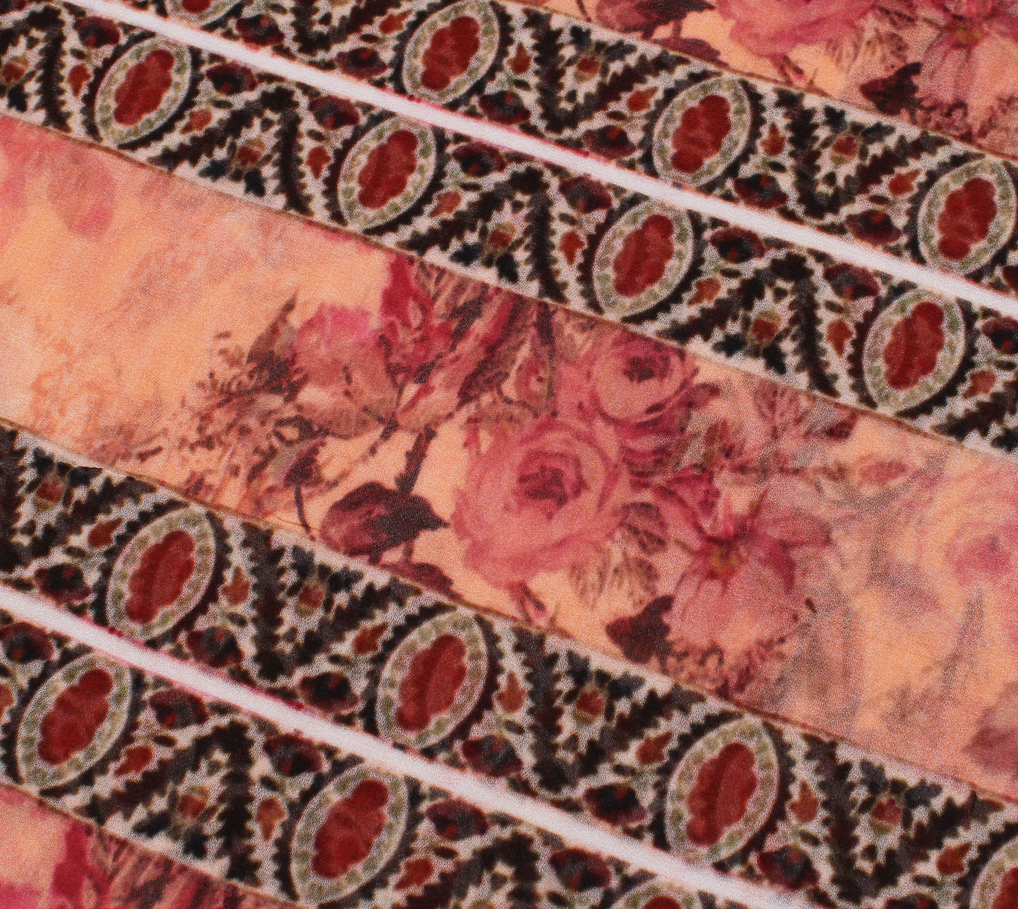 Sushila Vintage Peach Indian Saree 100% Pure Georgette Silk Printed Craft Fabric