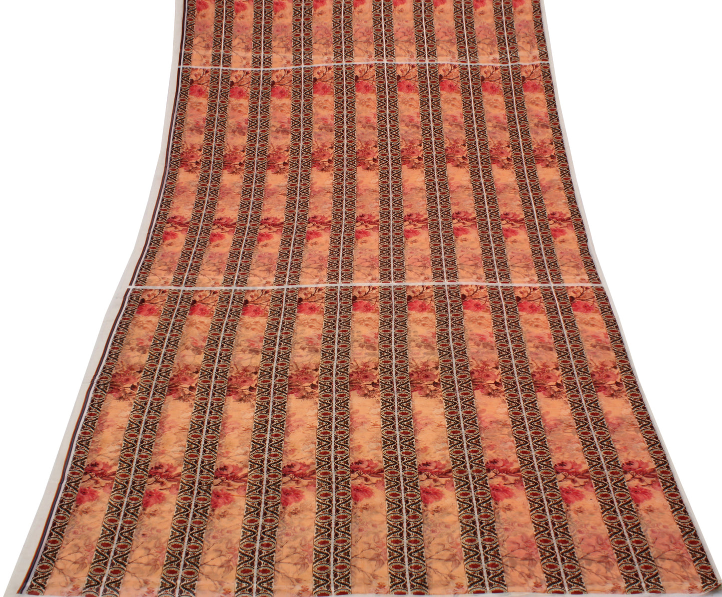 Sushila Vintage Peach Indian Saree 100% Pure Georgette Silk Printed Craft Fabric