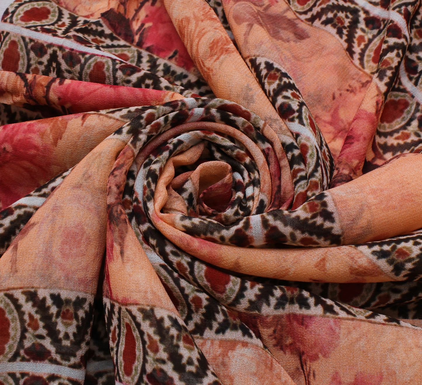 Sushila Vintage Peach Indian Saree 100% Pure Georgette Silk Printed Craft Fabric