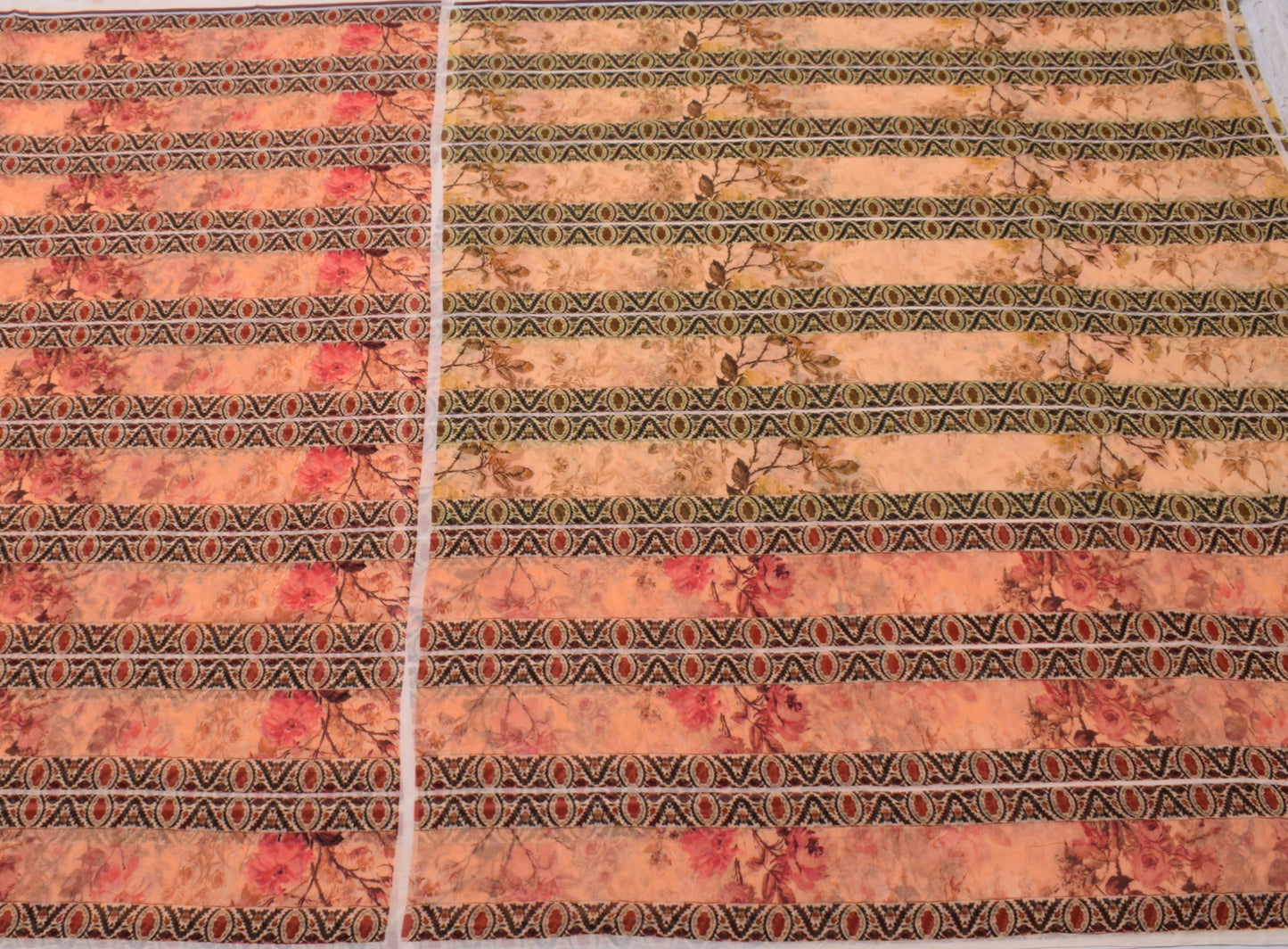 Sushila Vintage Peach Indian Saree 100% Pure Georgette Silk Printed Craft Fabric
