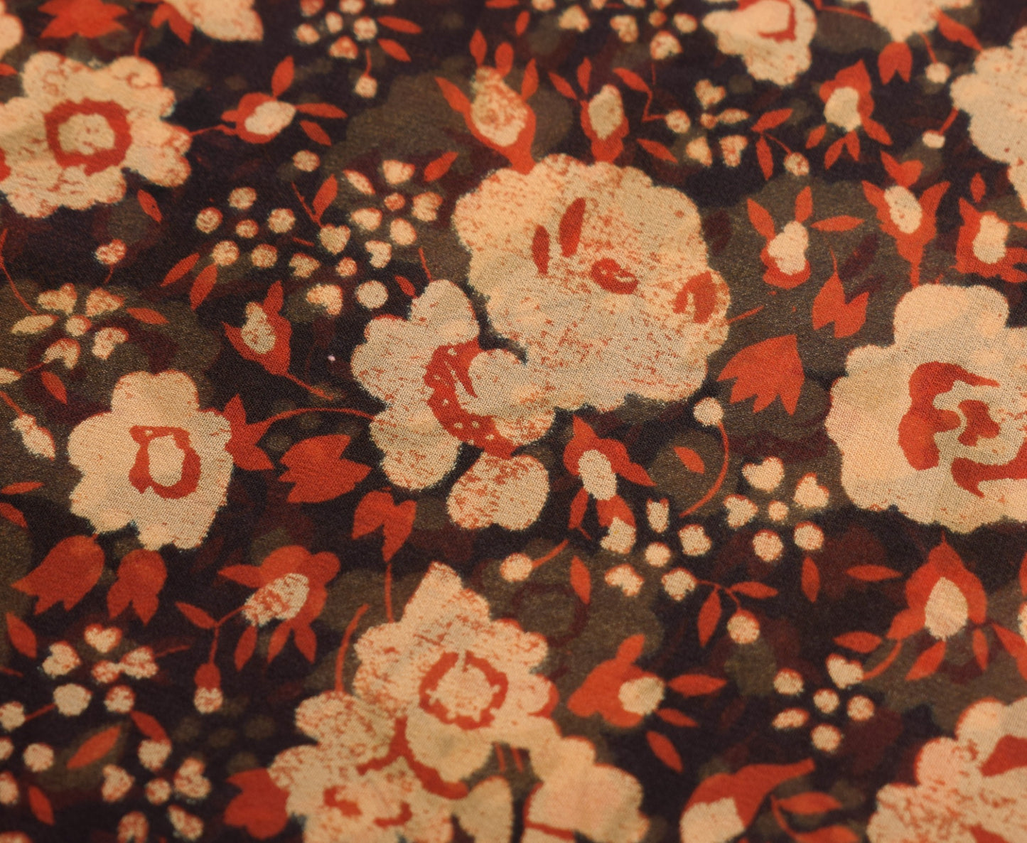 Sushila Vintage Black Saree Pure Georgette Silk Printed Craft Floral Sari Fabric