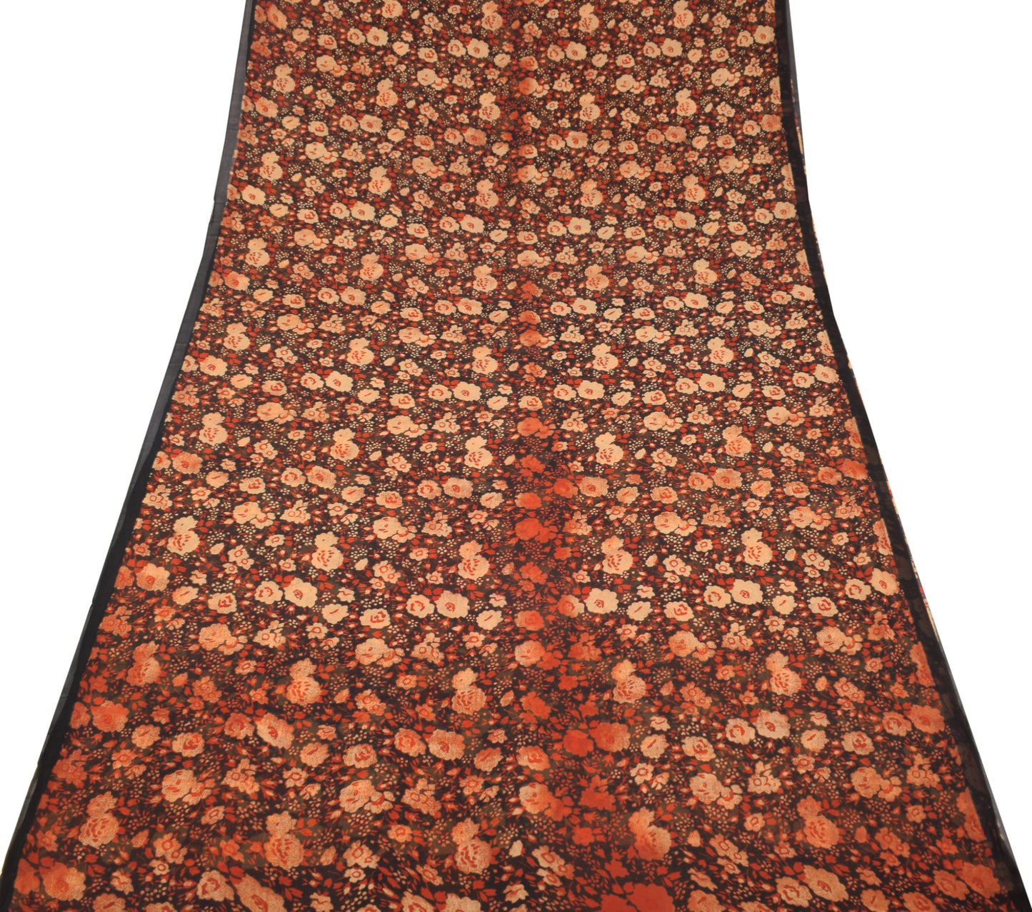 Sushila Vintage Black Saree Pure Georgette Silk Printed Craft Floral Sari Fabric