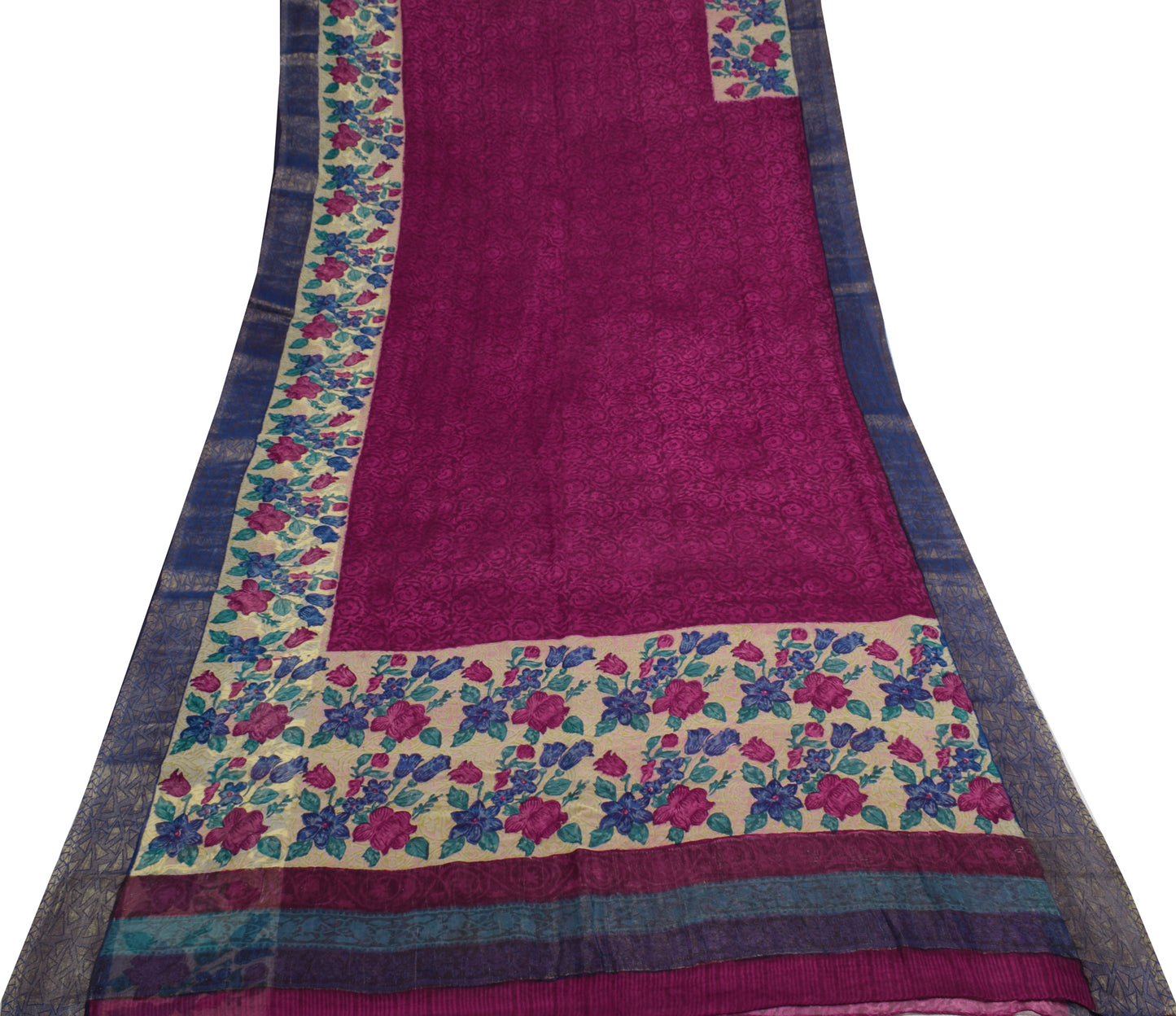 Sushila Vintage Magenta Saree  Pure Georgette Silk Printed Floral Craft Fabric