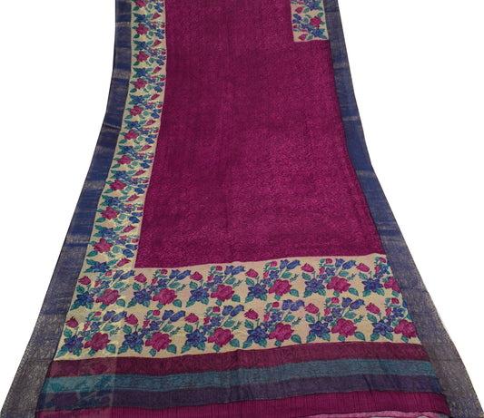 Sushila Vintage Magenta Saree  Pure Georgette Silk Printed Floral Craft Fabric