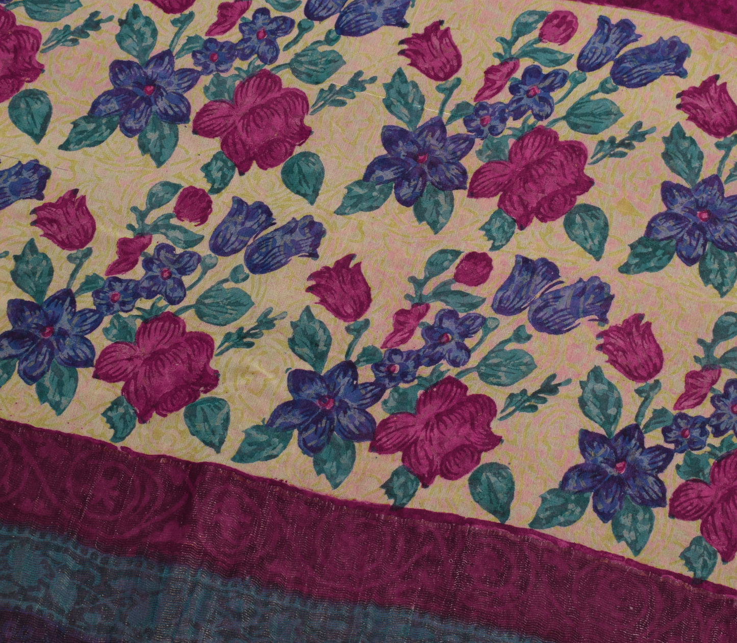 Sushila Vintage Magenta Saree  Pure Georgette Silk Printed Floral Craft Fabric