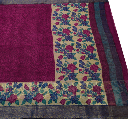 Sushila Vintage Magenta Saree  Pure Georgette Silk Printed Floral Craft Fabric