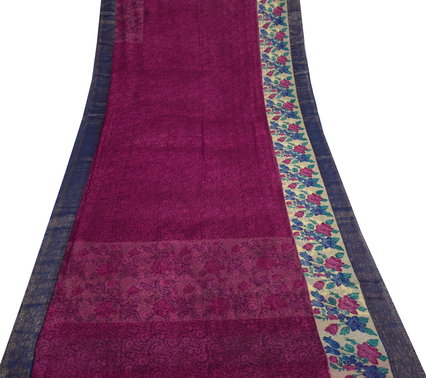 Sushila Vintage Magenta Saree  Pure Georgette Silk Printed Floral Craft Fabric
