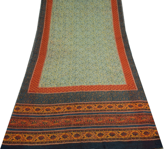 Sushila Vintage Green BRANDED Saree Pure Georgette Silk Printed Paisley Fabric