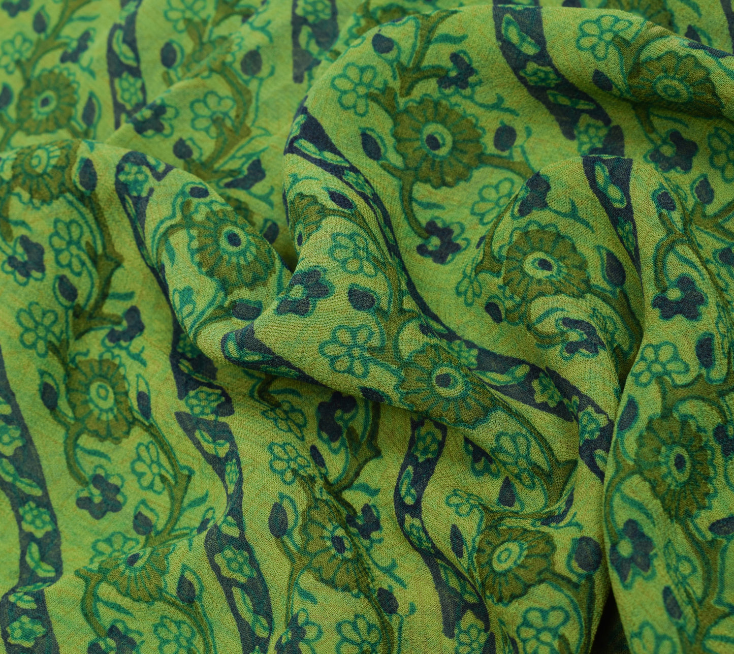 Sushila Vintage Green Saree 100% Pure Georgette Silk Printed Floral Craft Fabric