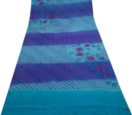Sushila Vintage Purple Saree 100%Pure Georgette Silk Printed with Blouse Fabric