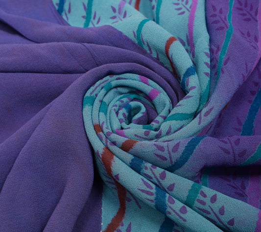 Sushila Vintage Purple Saree 100%Pure Georgette Silk Printed with Blouse Fabric