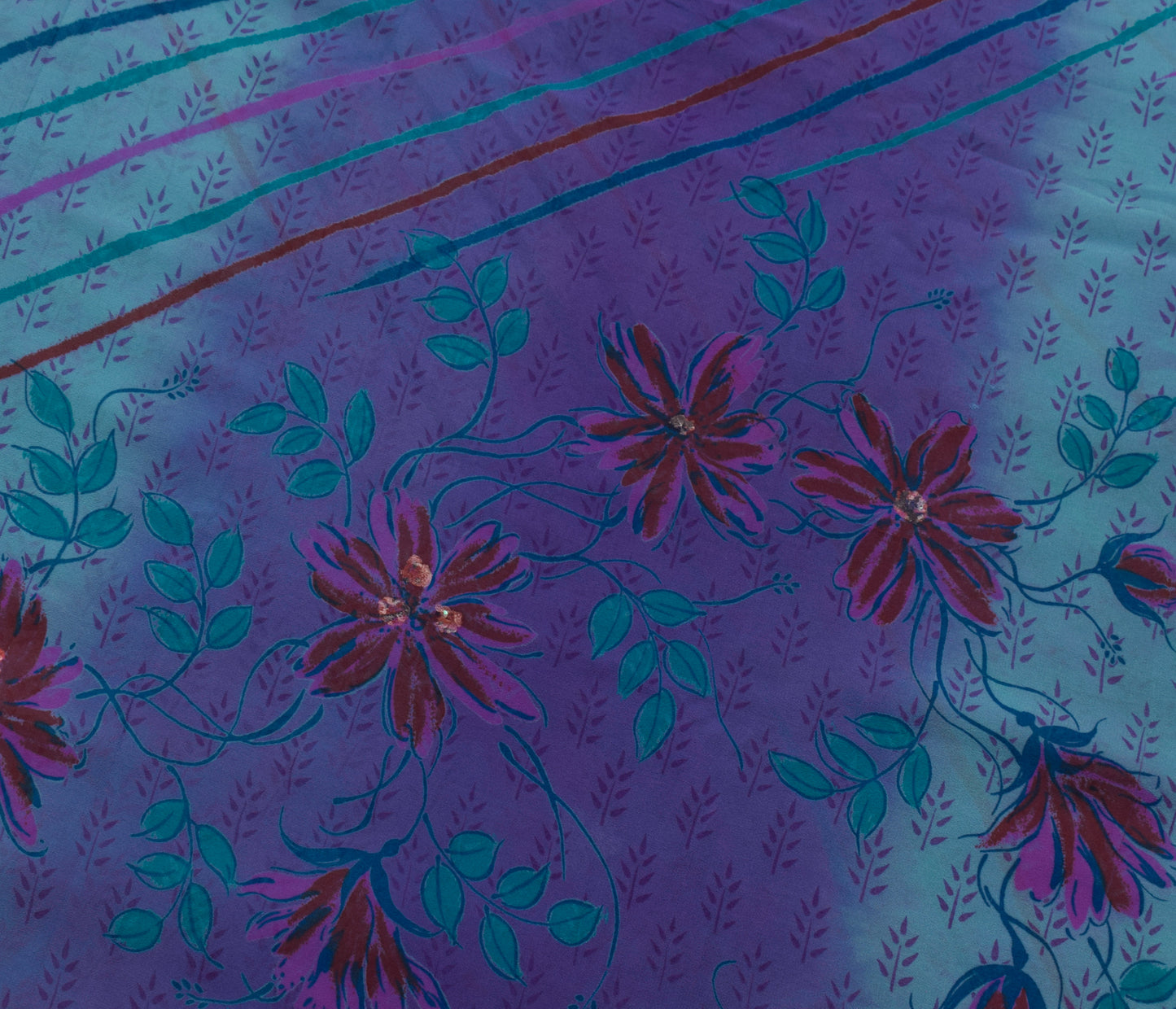 Sushila Vintage Purple Saree 100%Pure Georgette Silk Printed with Blouse Fabric