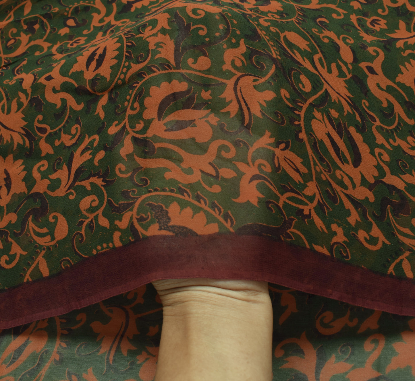 Sushila Vintage Green Saree 100% Pure Georgette Silk Printed with Blouse Fabric