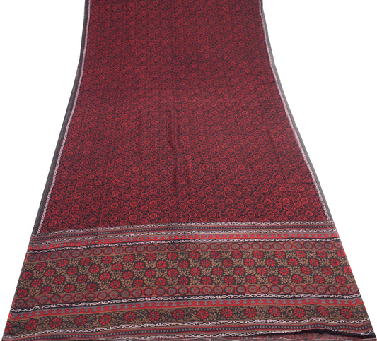 Sushila Vintage Black Saree 100% Pure Georgette Silk Printed Floral Craft Fabric