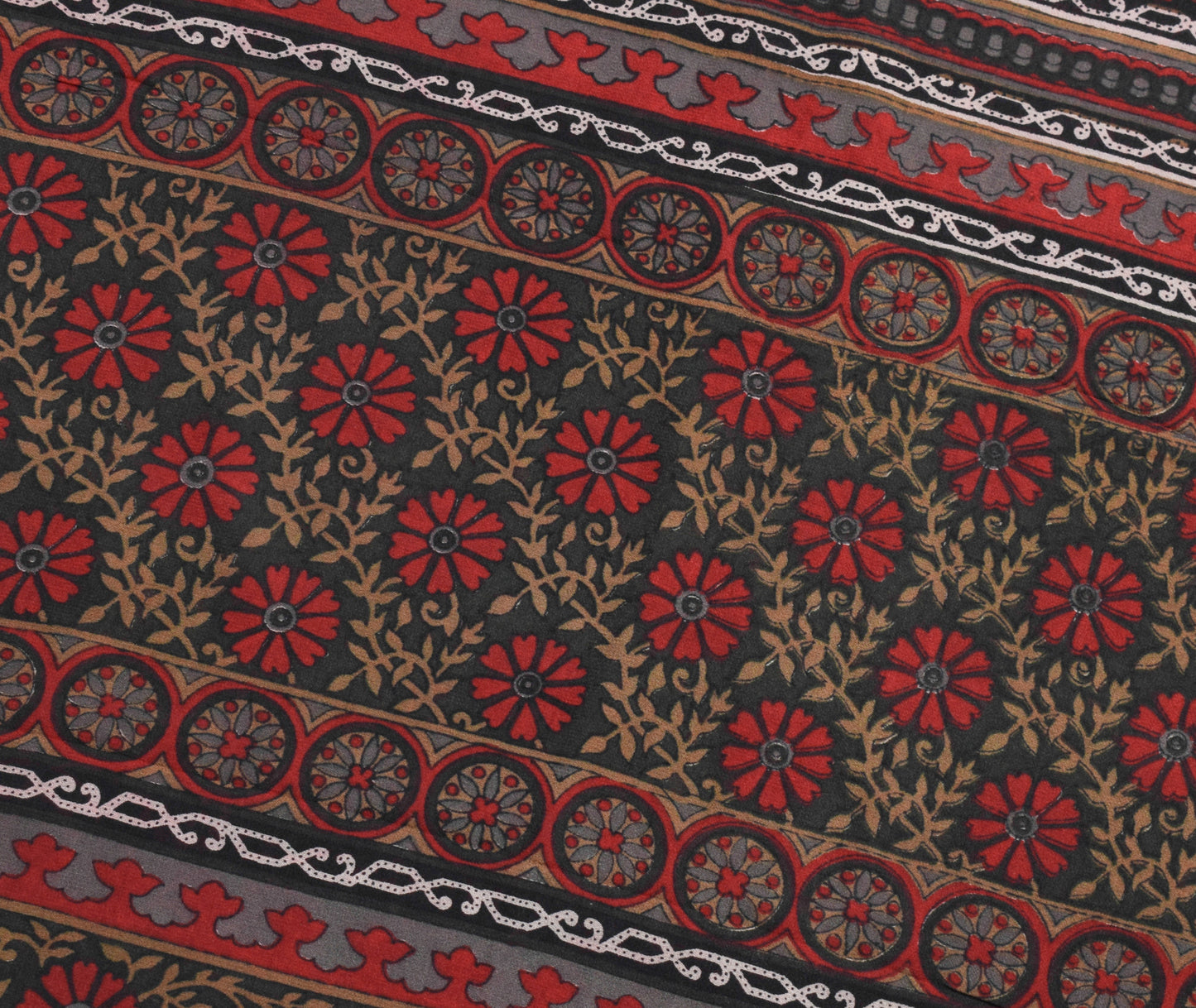 Sushila Vintage Black Saree 100% Pure Georgette Silk Printed Floral Craft Fabric