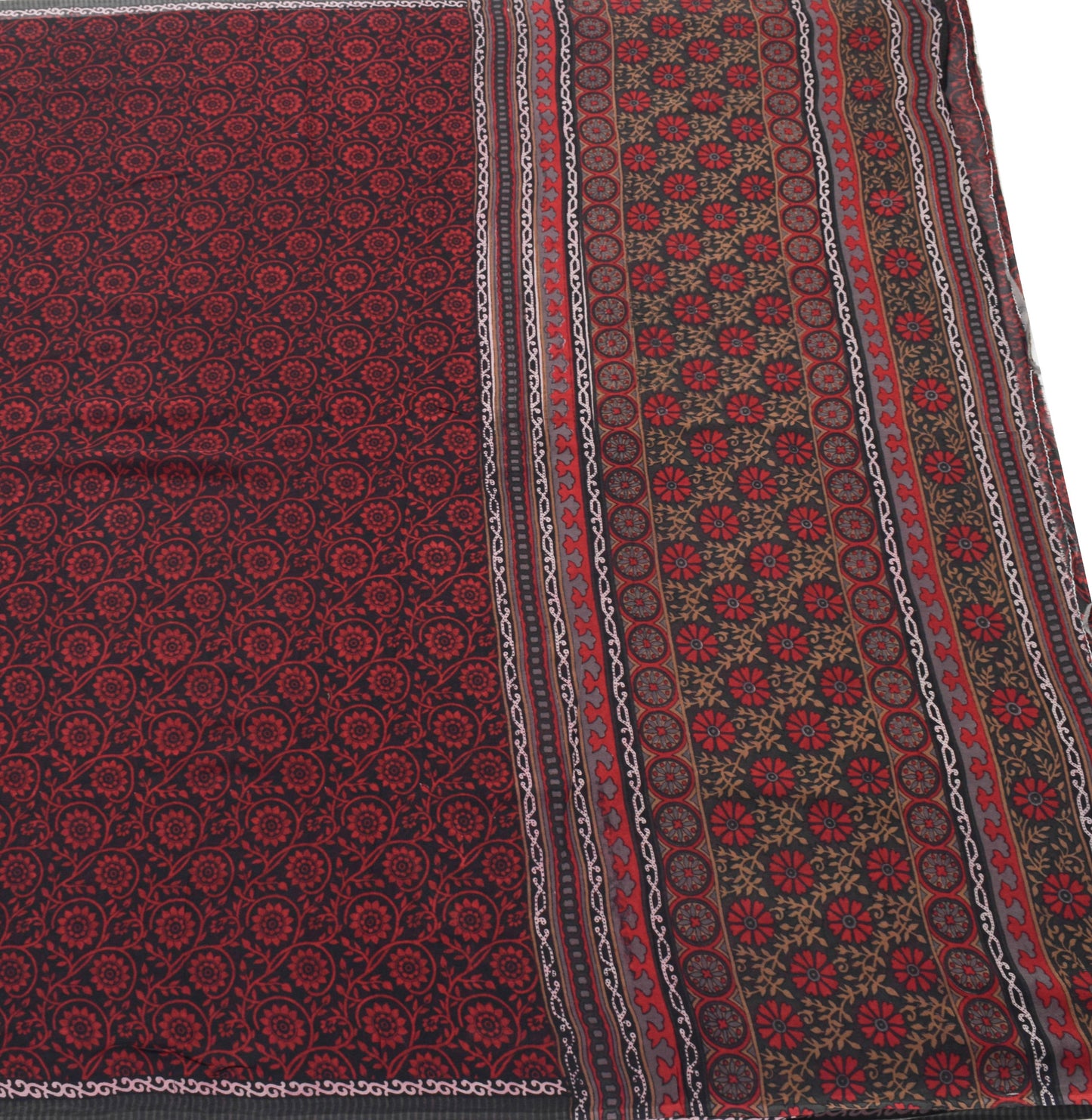 Sushila Vintage Black Saree 100% Pure Georgette Silk Printed Floral Craft Fabric