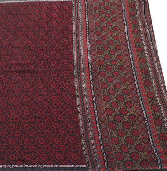 Sushila Vintage Black Saree 100% Pure Georgette Silk Printed Floral Craft Fabric