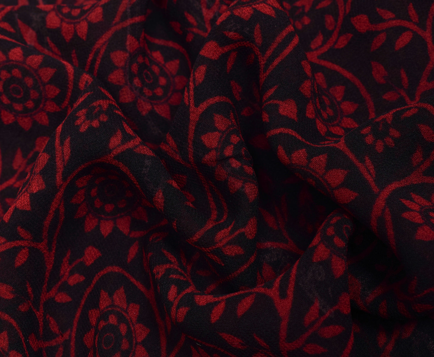 Sushila Vintage Black Saree 100% Pure Georgette Silk Printed Floral Craft Fabric