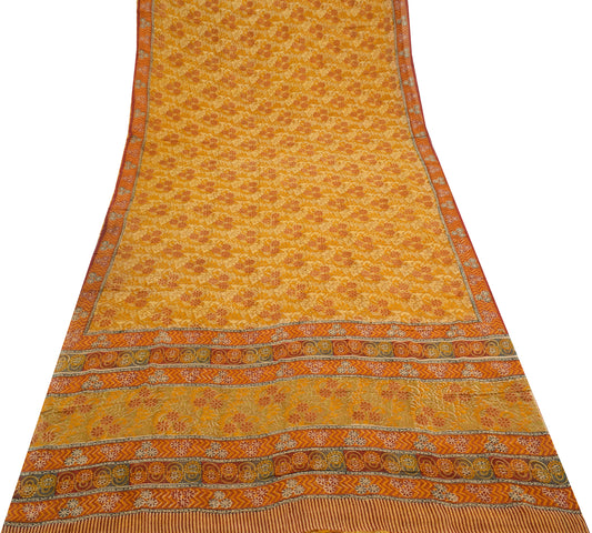 Sushila Vintage Mustard Saree Pure Georgette Silk Printed Floral Craft Fabric