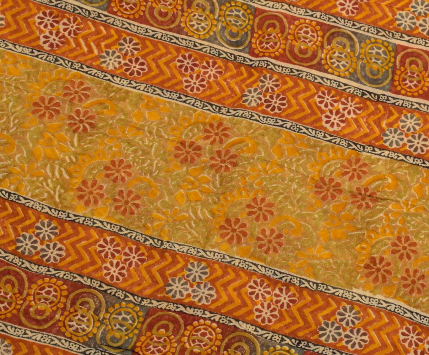 Sushila Vintage Mustard Saree Pure Georgette Silk Printed Floral Craft Fabric