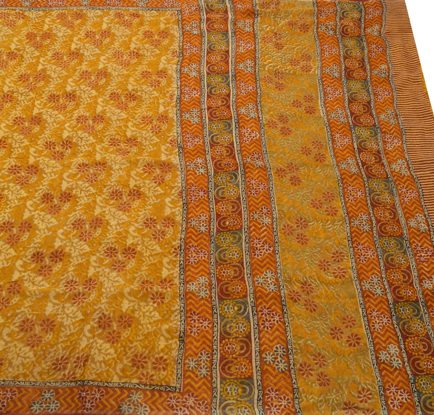Sushila Vintage Mustard Saree Pure Georgette Silk Printed Floral Craft Fabric