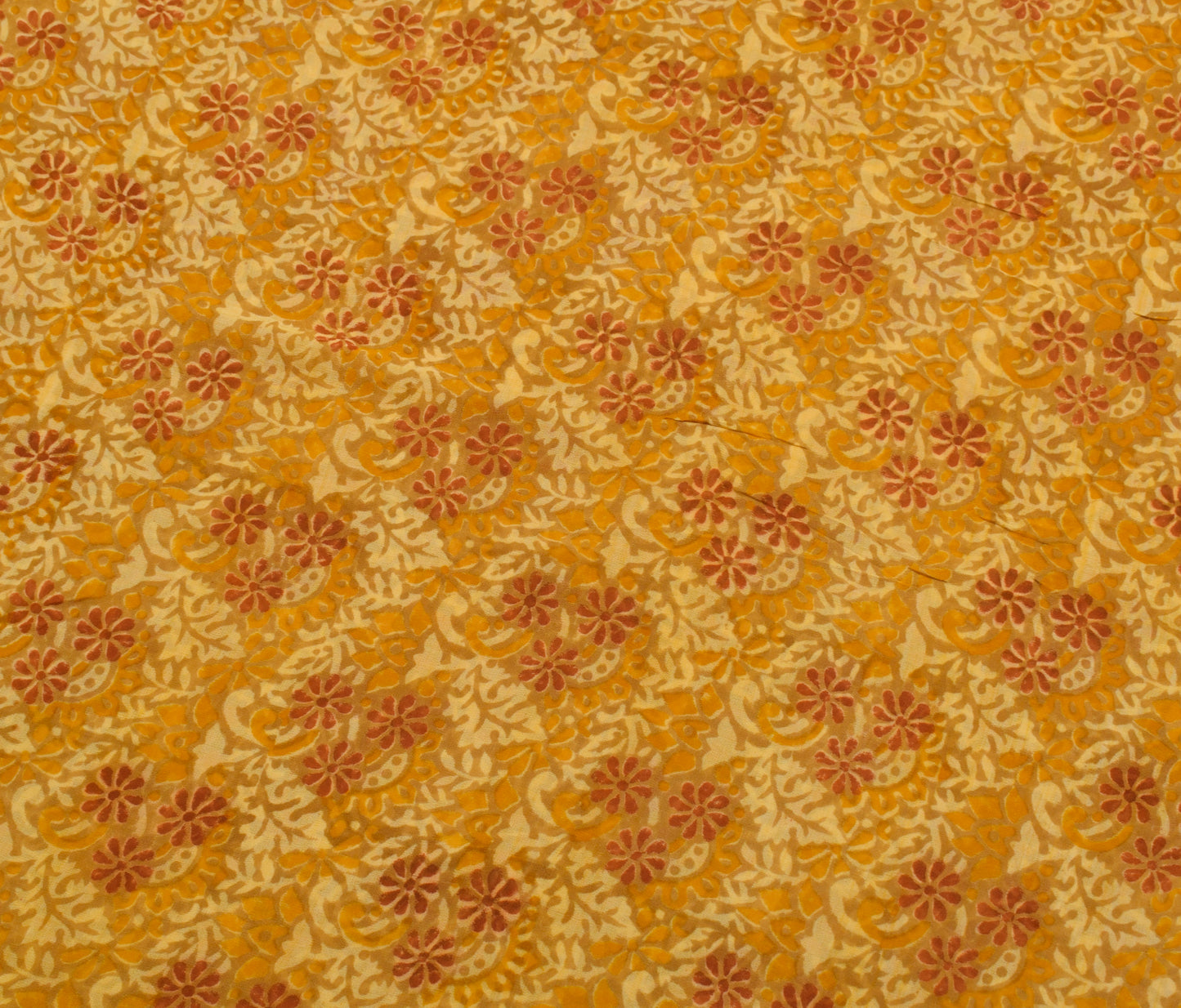 Sushila Vintage Mustard Saree Pure Georgette Silk Printed Floral Craft Fabric