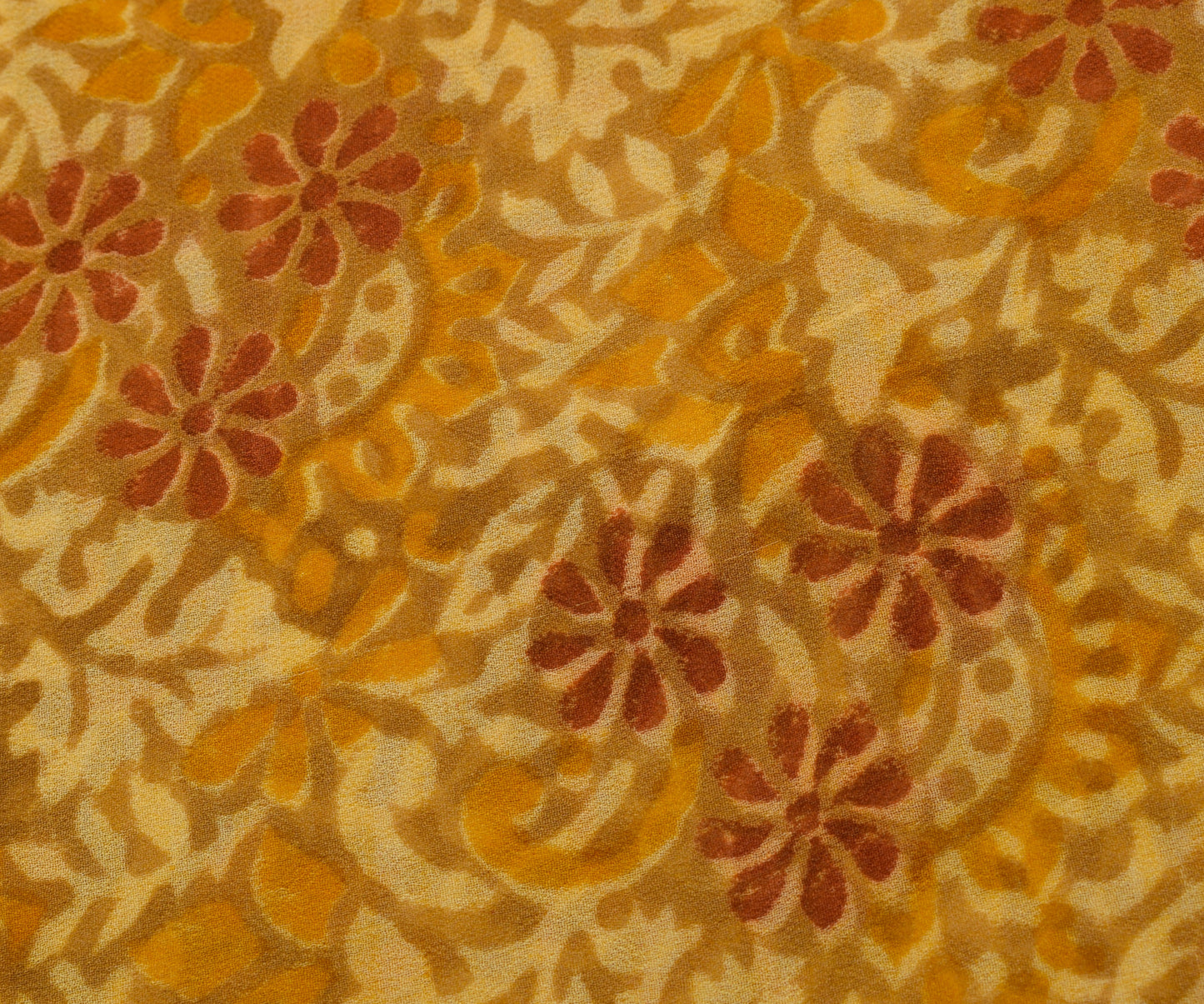Sushila Vintage Mustard Saree Pure Georgette Silk Printed Floral Craft Fabric